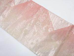 切りばめ風　流水に御所車・草花模様織り出し　リバーシブル　袋帯